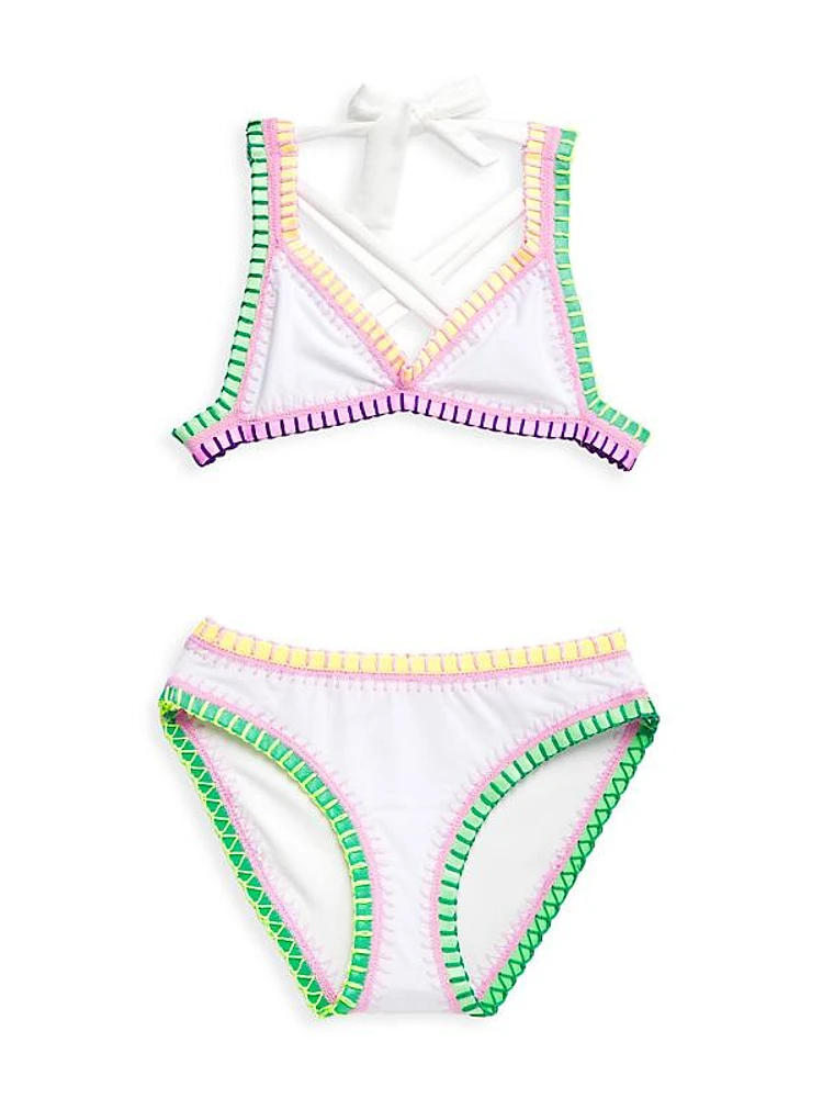 Little Girl's & Girl's Rainbow Embroidered Bikini Set