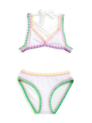 Little Girl's & Girl's Rainbow Embroidered Bikini Set