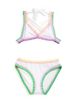 Little Girl's & Rainbow Embroidered Bikini Set