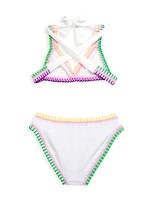 Little Girl's & Rainbow Embroidered Bikini Set