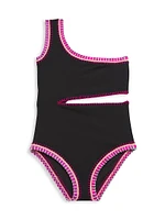 Little Girl's & Rainbow Embroidered Cut-Out One-Piece Swimsuit