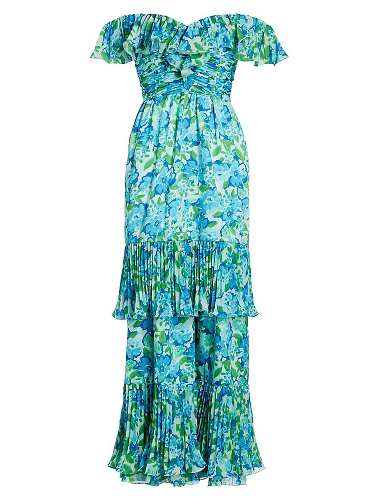 Pia Floral Pleated Maxi-Dress