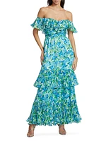 Pia Floral Pleated Maxi-Dress