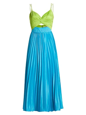 Silas Pleated Colorblocked Midi-Dress