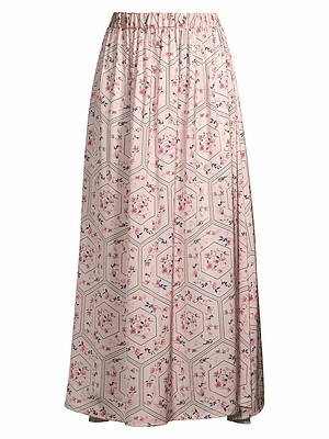 Floral Print Pleated A-Line Maxi Skirt