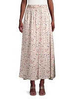 Floral Print Pleated A-Line Maxi Skirt