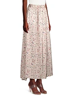 Floral Print Pleated A-Line Maxi Skirt