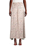 Floral Print Pleated A-Line Maxi Skirt