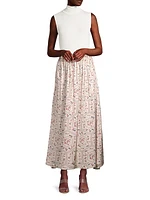 Floral Print Pleated A-Line Maxi Skirt