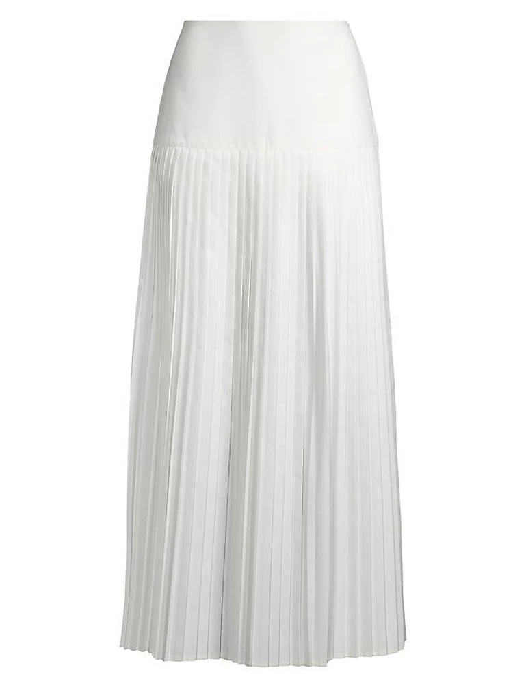 Drop-Waist Pleated Midi-Skirt