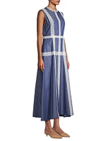 Eyelet-Embroidered Fit & Flare Maxi Dress