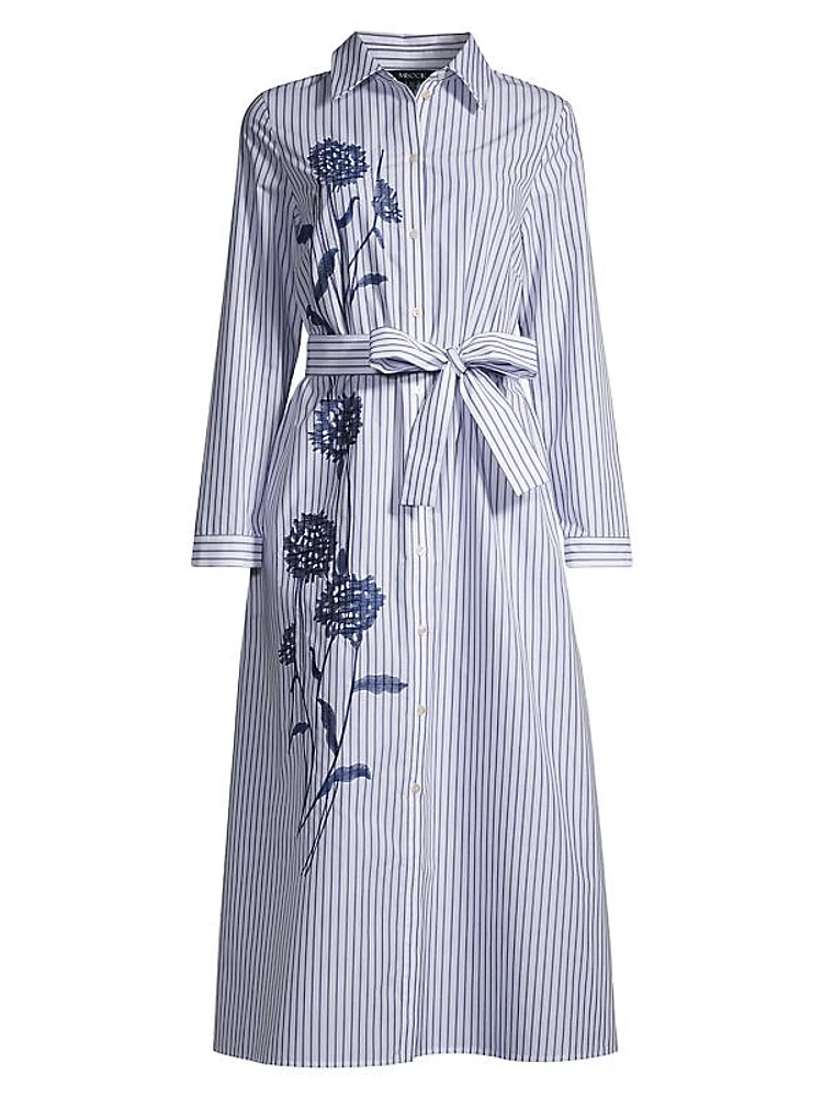 Embroidered Striped Shirtdress