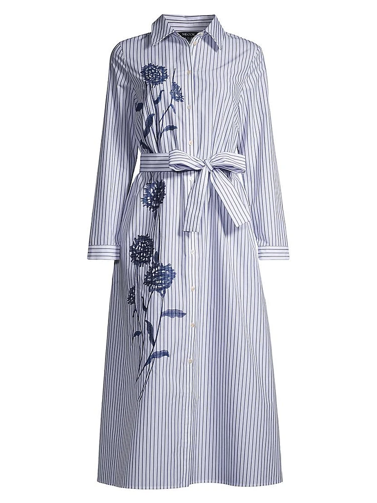 Embroidered Striped Shirtdress