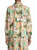 Floral Pleated-Sleeve Blouse