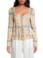 Plaid Jacquard Tie-Waist Jacket