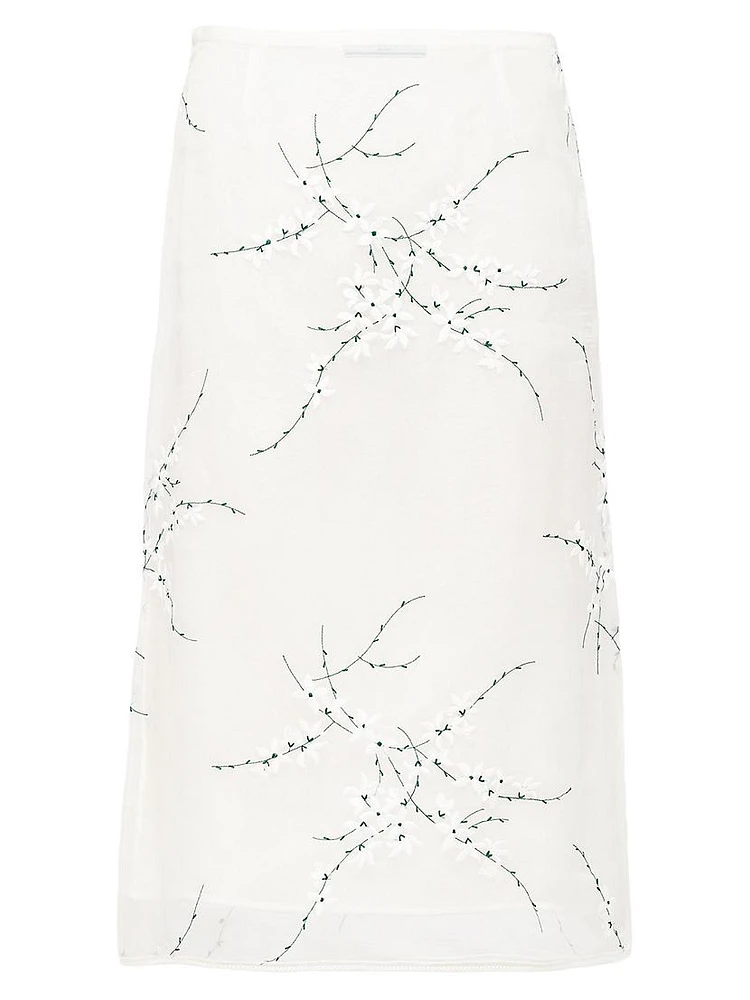 Embroidered Organza Midi-Skirt