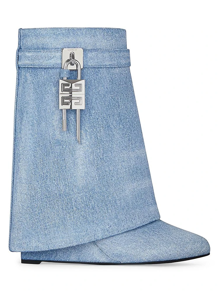 Shark Lock Ankle Boots Washed Denim