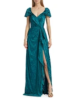 Draped Burn-Out Silk Off-The-Shoulder Gown