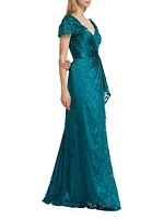 Draped Burn-Out Silk Off-The-Shoulder Gown