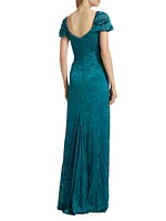 Draped Burn-Out Silk Off-The-Shoulder Gown