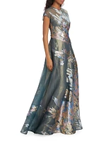 Metallic Fil Coupé A-Line Gown