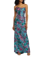 Appliquéd Floral Brocade A-Line Gown