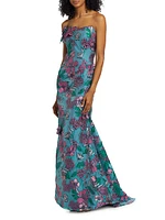 Appliquéd Floral Brocade A-Line Gown