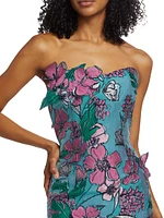 Appliquéd Floral Brocade A-Line Gown