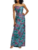 Appliquéd Floral Brocade A-Line Gown