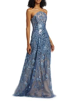 Floral Beaded Strapless A-Line Gown