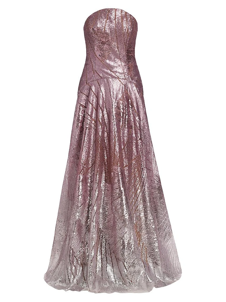 Sequined Strapless A-Line Gown