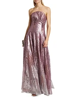 Sequined Strapless A-Line Gown