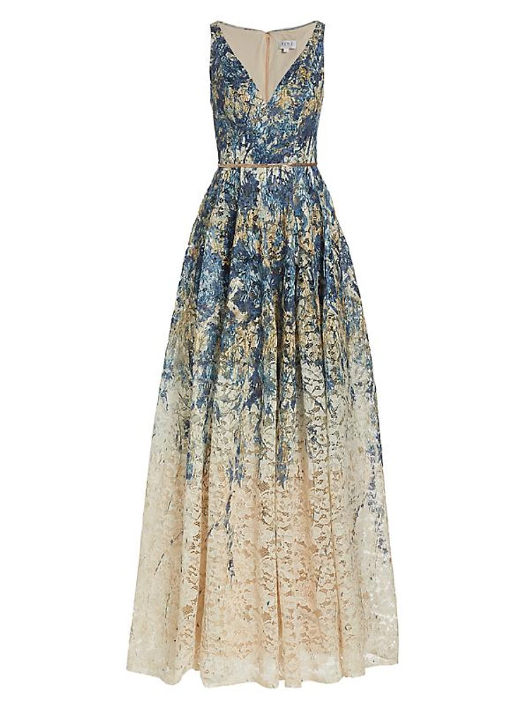 Floral Printed Lace A-Line Gown