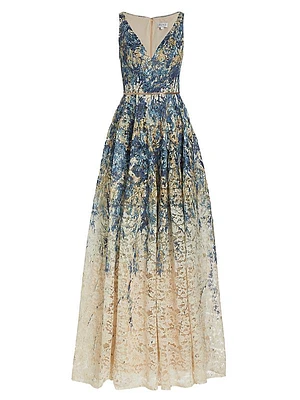 Floral Printed Lace A-Line Gown