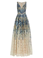 Floral Printed Lace A-Line Gown