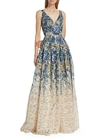 Floral Printed Lace A-Line Gown