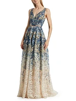 Floral Printed Lace A-Line Gown