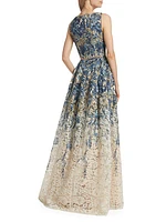 Floral Printed Lace A-Line Gown