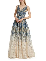 Floral Printed Lace A-Line Gown