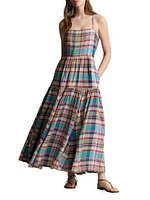 Plaid Linen Midi-Dress