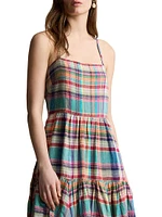 Plaid Linen Midi-Dress