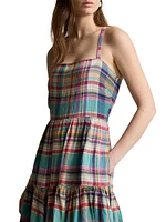 Plaid Linen Midi-Dress