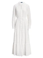 Cotton Eyelet Long-Sleeve Maxi Dress