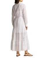 Cotton Eyelet Long-Sleeve Maxi Dress