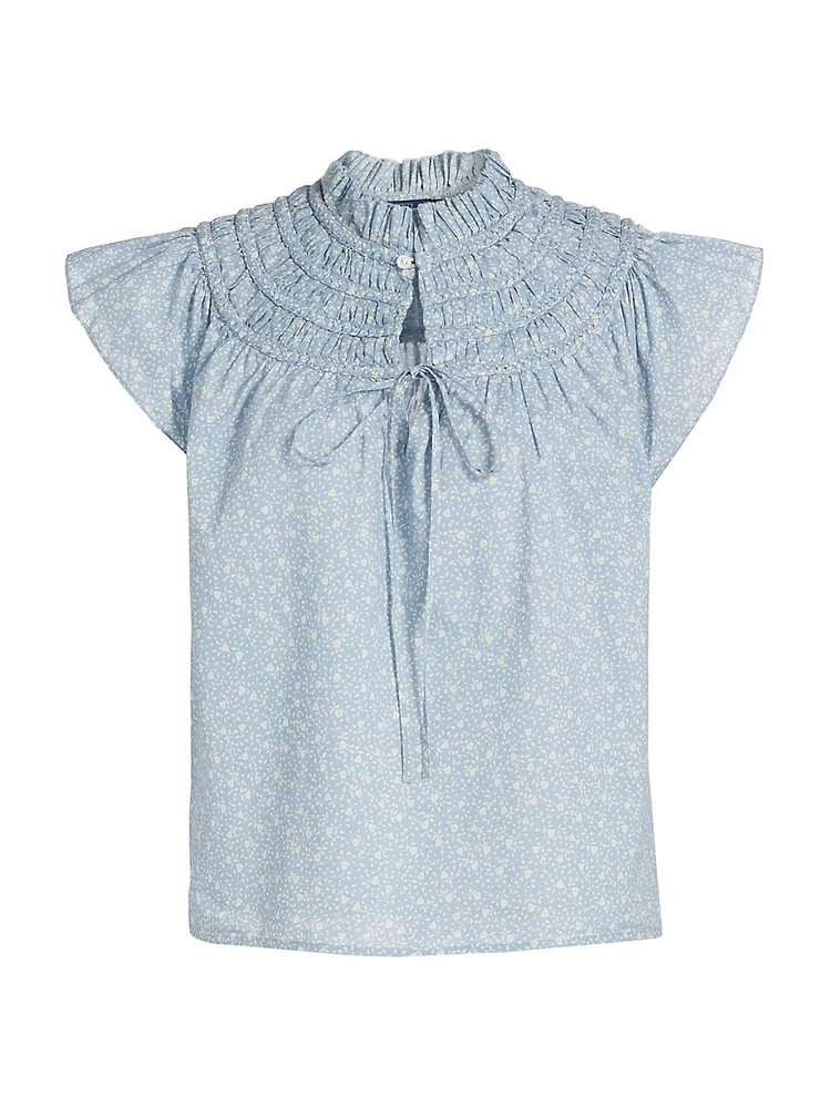 Floral Cotton Voile Short-Sleeve Blouse