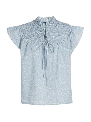 Floral Cotton Voile Short-Sleeve Blouse