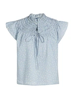 Floral Cotton Voile Short-Sleeve Blouse