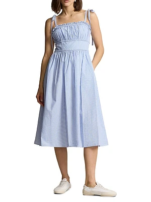 Cotton Seersucker Fit-And-Flare Dress