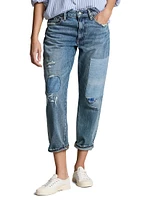 Mid-Rise Distressed Patch Jeans