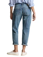 Mid-Rise Distressed Patch Jeans